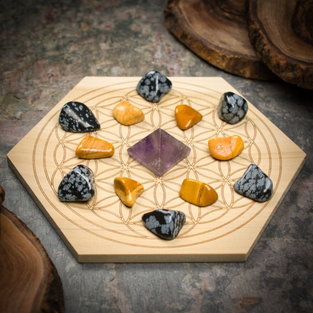 Stress Relief Mini Crystal Grid Set - Your choice of Wood Grid Board